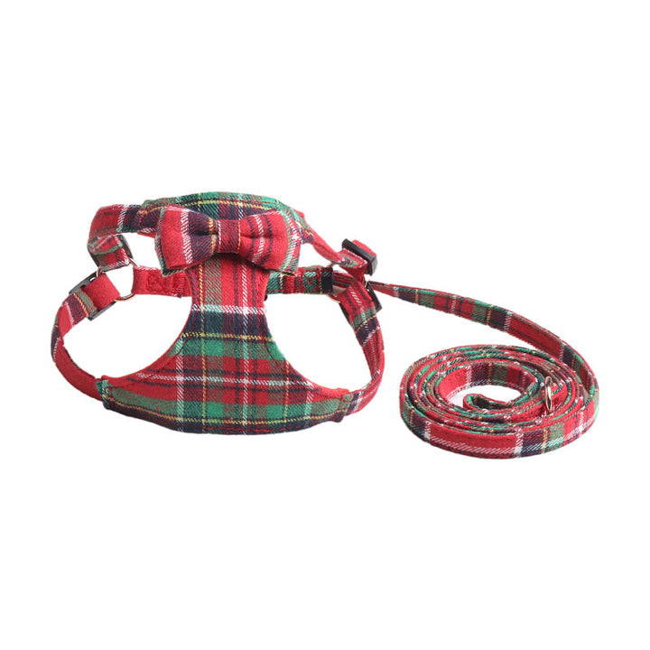 Christmas Red Green Plaid Pet Dog No Choking Harness Leash Set
