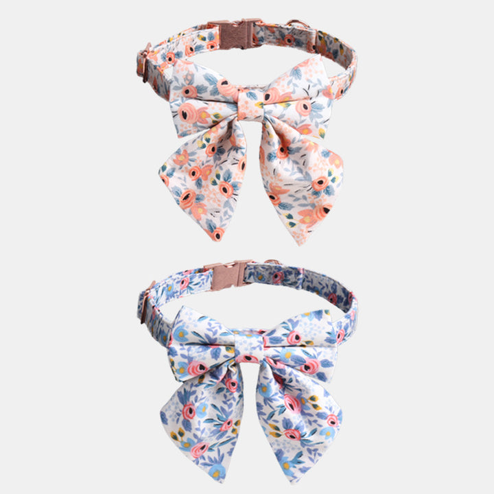 Floral Printed Large Bow Rose Gold Buckle Pet Dog Cat Collar