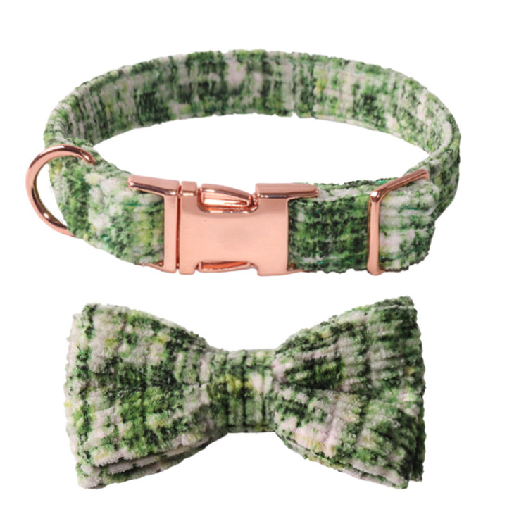 Plaid Corduroy Plush Gold Buckle Pet Dog Cat Collar with Bow