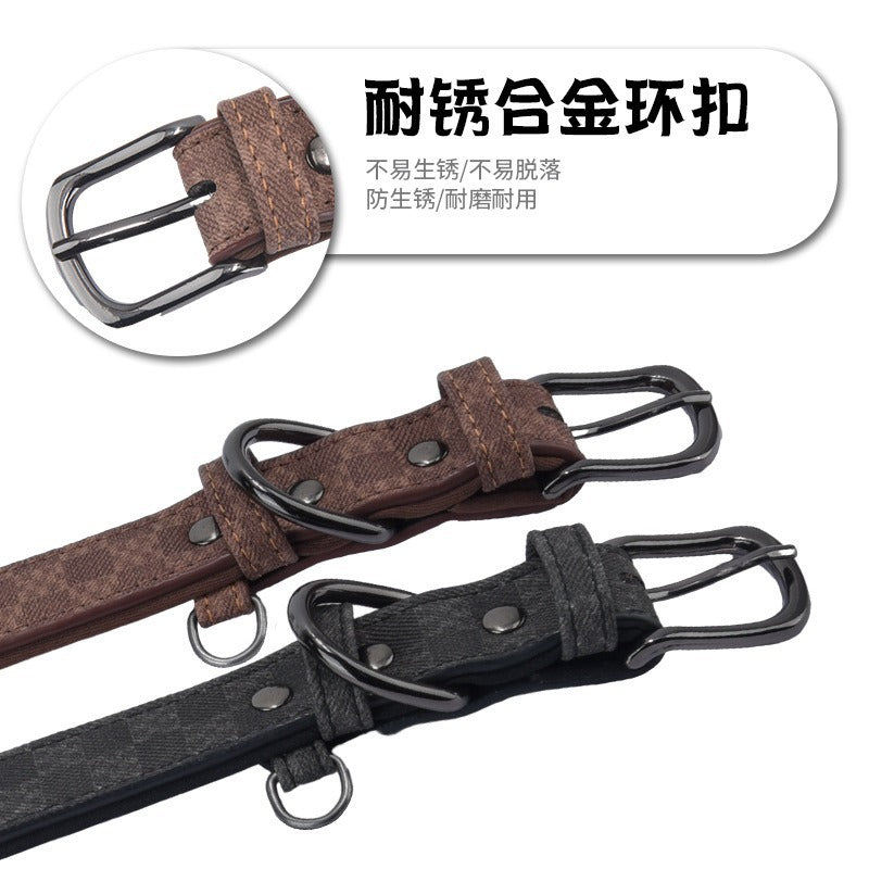 Double-layer Soft Lining Retro Leather Adjustable Pet Dog Collar