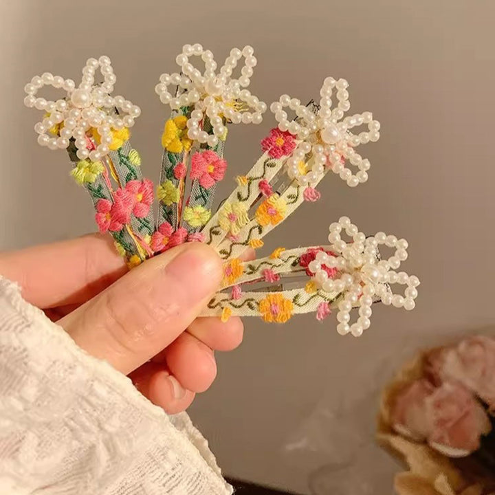 Pearl Beaded Flower Embroidery Fabric Hair Clip Hair Accessories Wholesale