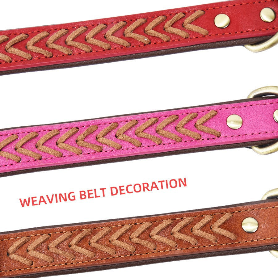 Double Layer Woven PU Leather Adjustable Belt Pet Dog Collar