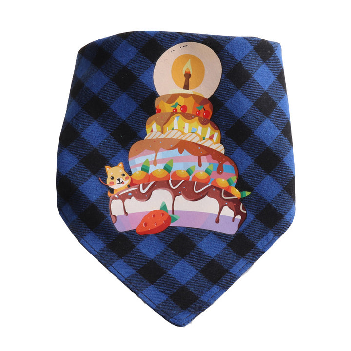 Plaid Pattern Birthday Double Side Triangle Towel Saliva Pet Bib