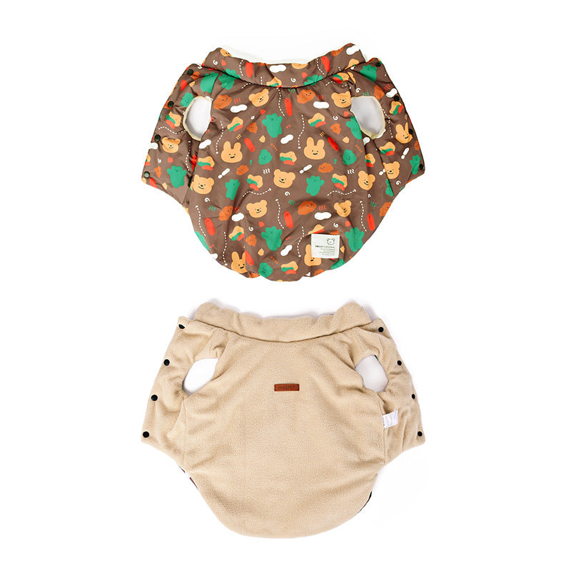 Warm Flannel Bear Printed Windproof Pet Small Dog Clothes Apparel