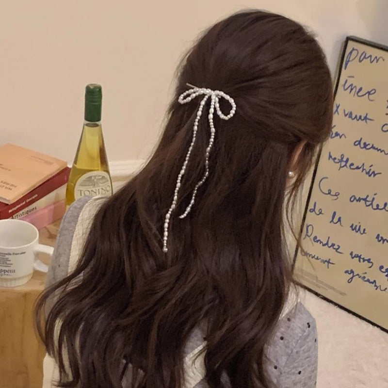 Long Pearl Fringed Bow Bangs Hair Clip Hair Accessories Wholesale