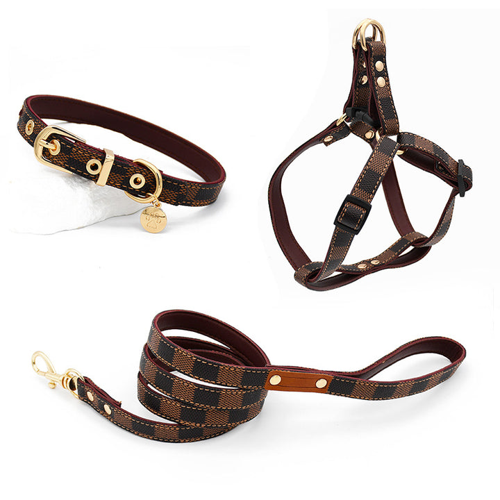 Printed Soft Leather Comfortable No Choking Pet Harness Collar Set