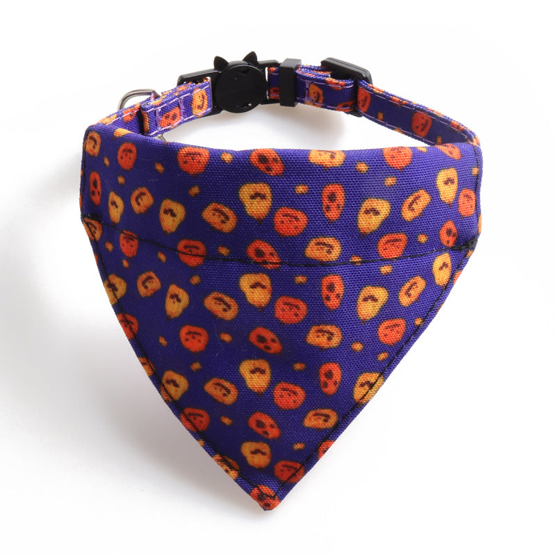 Halloween Pumpkin Print Triangle Towel Saliva Bib Bow Pet Collar