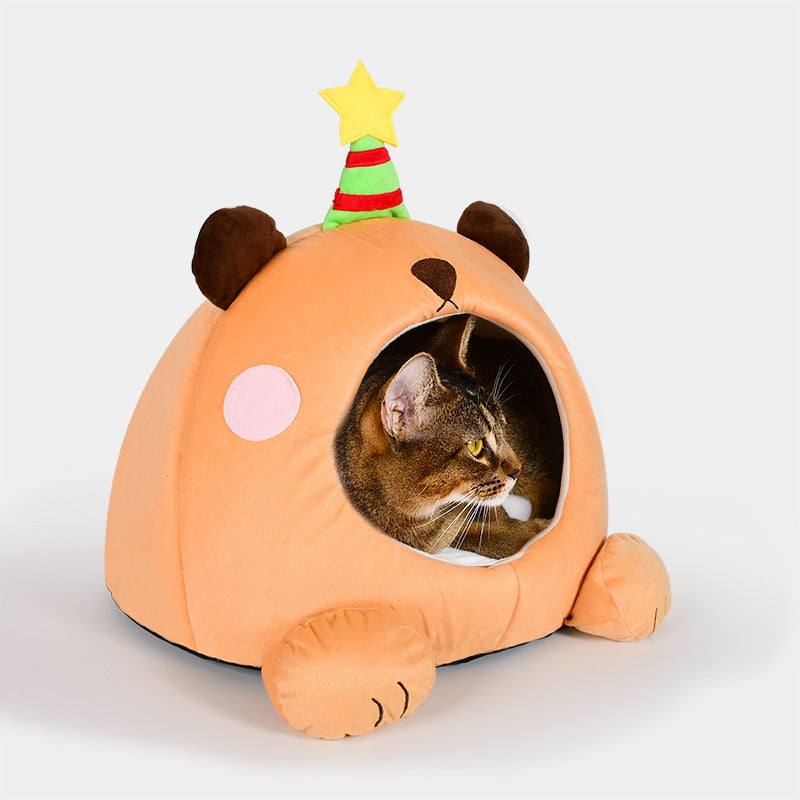 Lucky Star Winter Warm Soft Plush Comfortable Closed Pet Cat Bed
