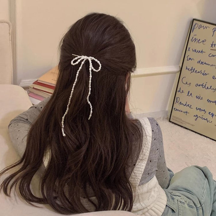 Long Pearl Fringed Bow Bangs Hair Clip Hair Accessories Wholesale
