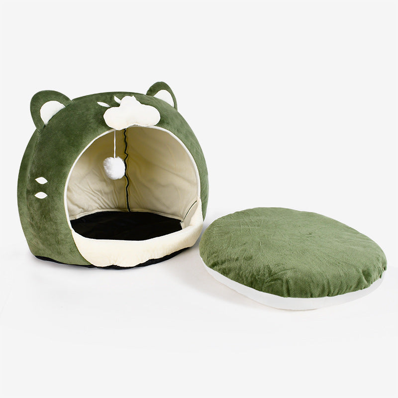 Cute Cartoon Winter Warm Soft Plush Comfortable Cat Bed Cage