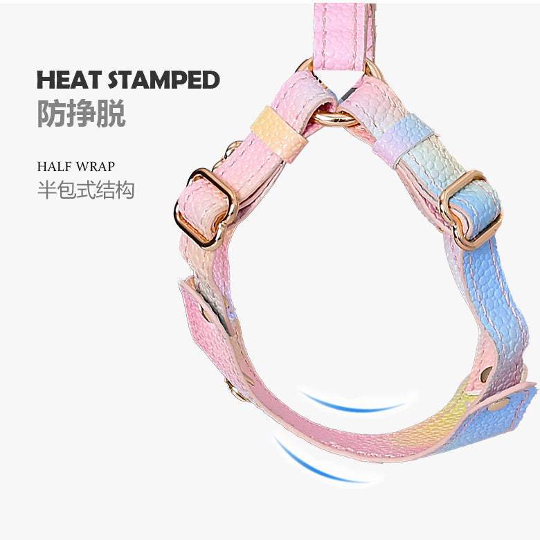 Gradient Waterproof Soft Leather No Choking Pet Harness Leash Collar
