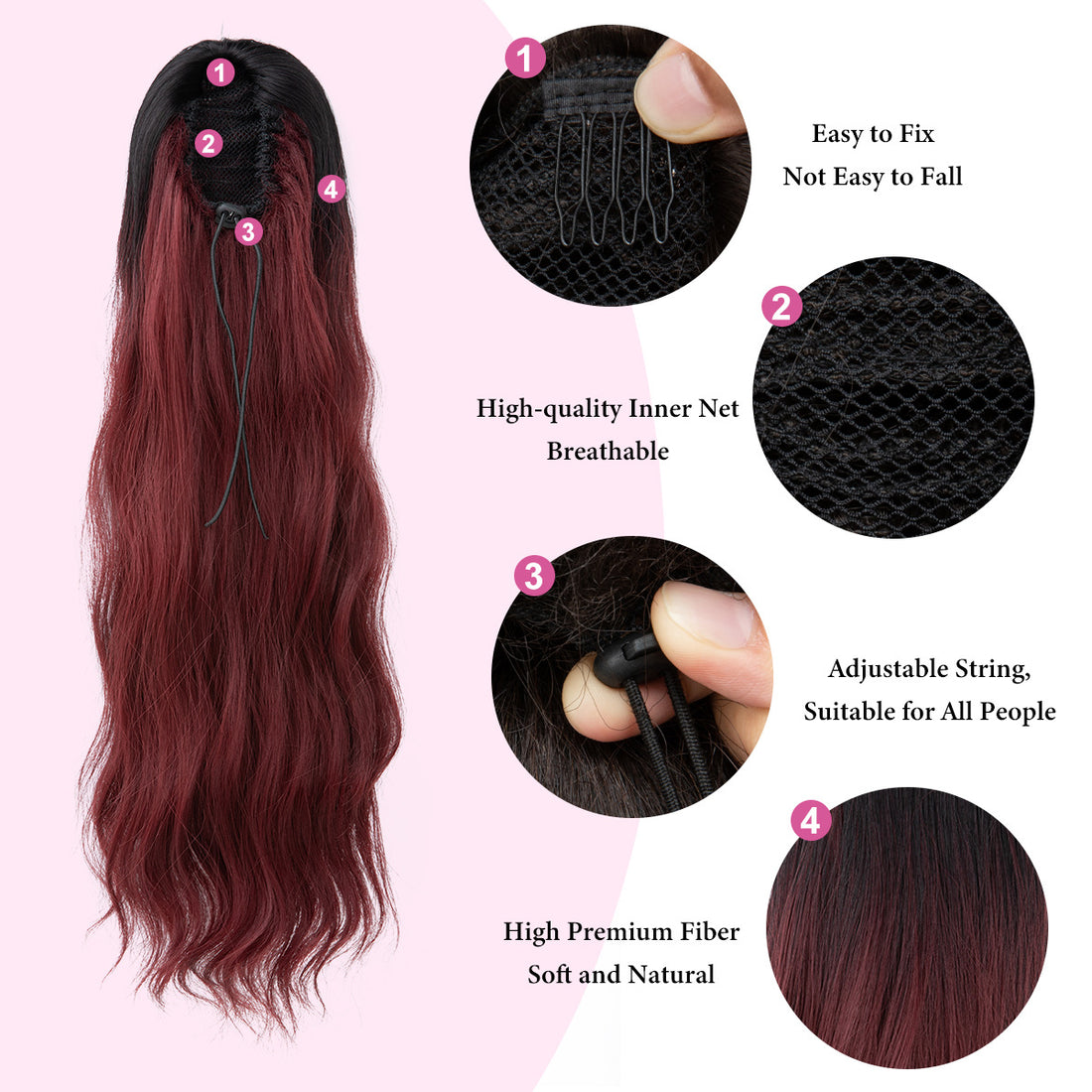 Drawstring Long Curly Water Ripple Ponytail Wigs Hair Extensions Wholesale
