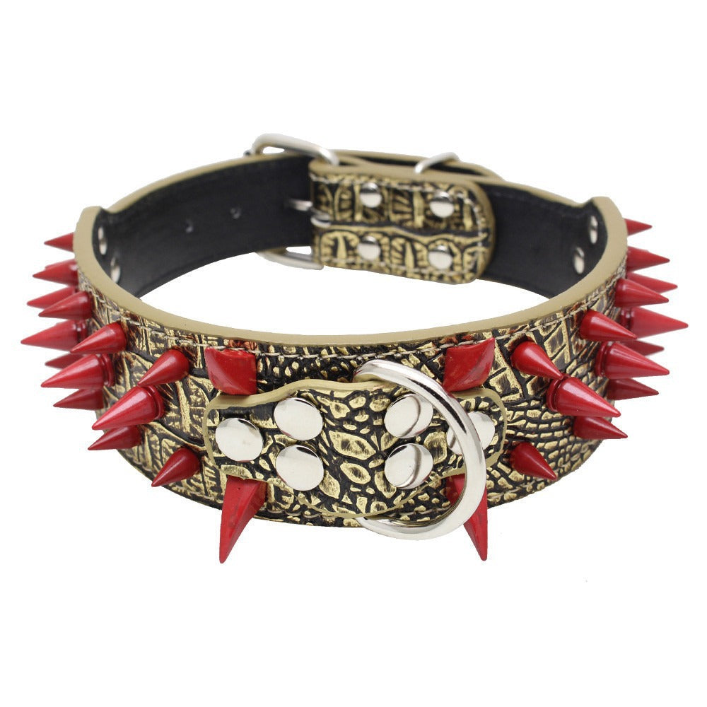 Spike Rivets Large Dog Adjustable Thick PU Leather Pet Collar