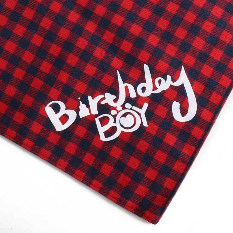 Plaid Pattern Birthday Double Side Triangle Towel Saliva Pet Bib
