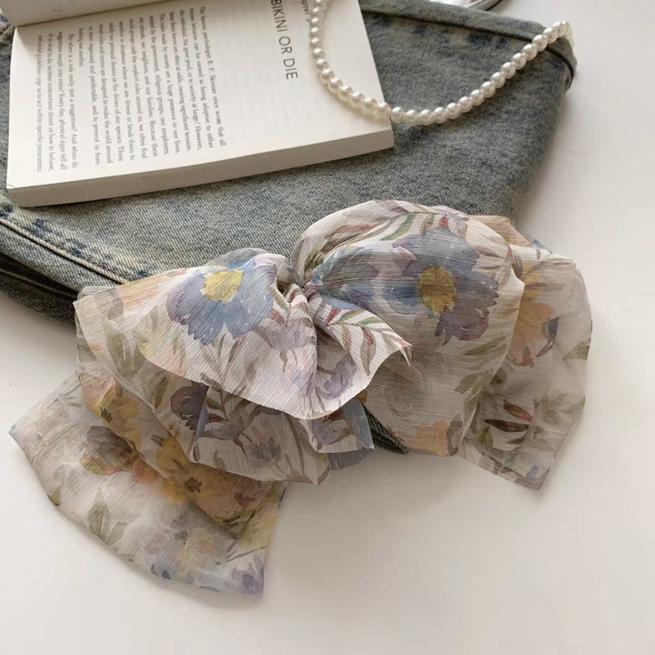 Monet Garden Flower Fabric Bow Spring Hair Clip Hair Accessories Wholesale