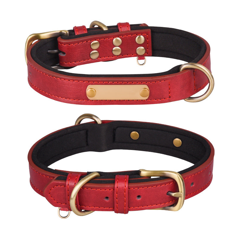 Double-layer PU Leather D-Ring Adjustable Belt Buckle Pet Collar