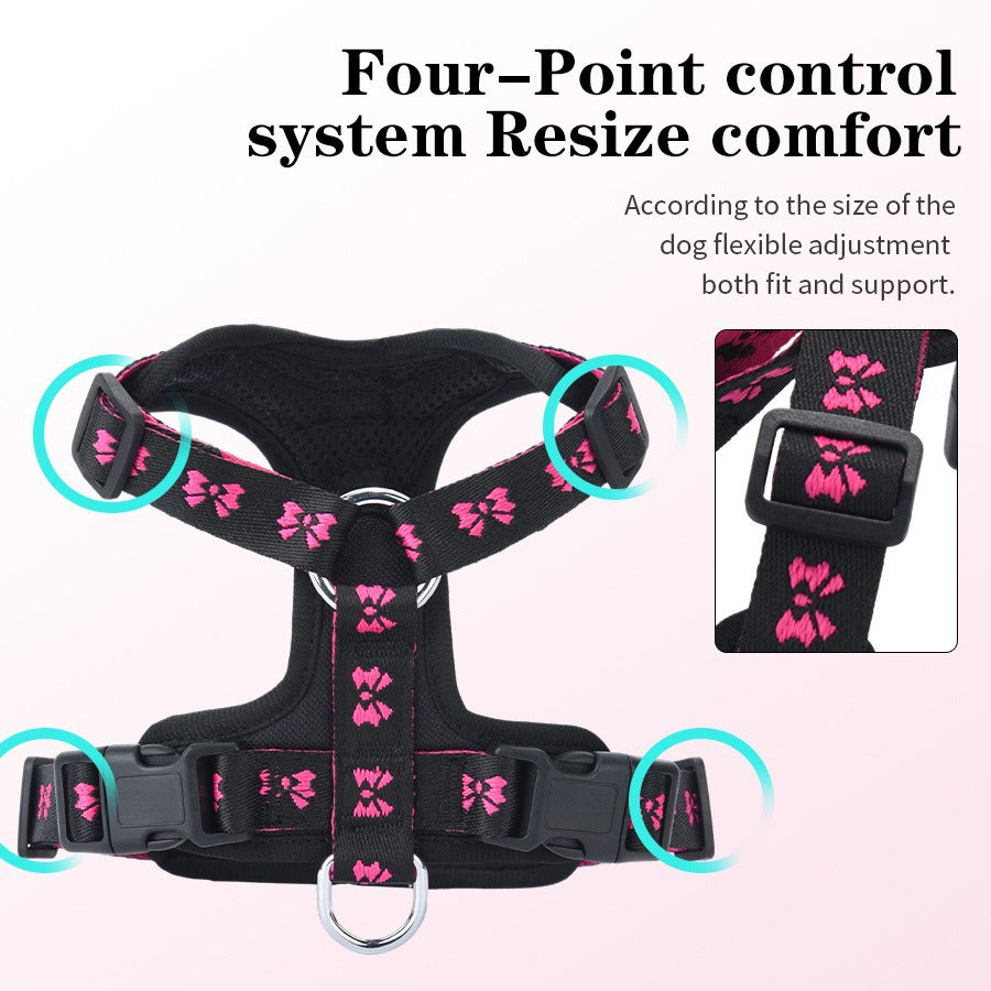 Leather Butterfly Embroidery Reflective Adjustable Pet Dog Harness