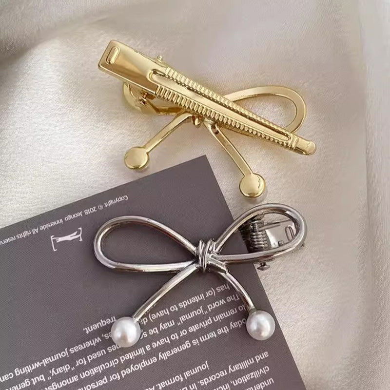 Alloy Bow Inlaid Pearl Bangs Duckbill Hair Clip Hair Accessories Wholesale