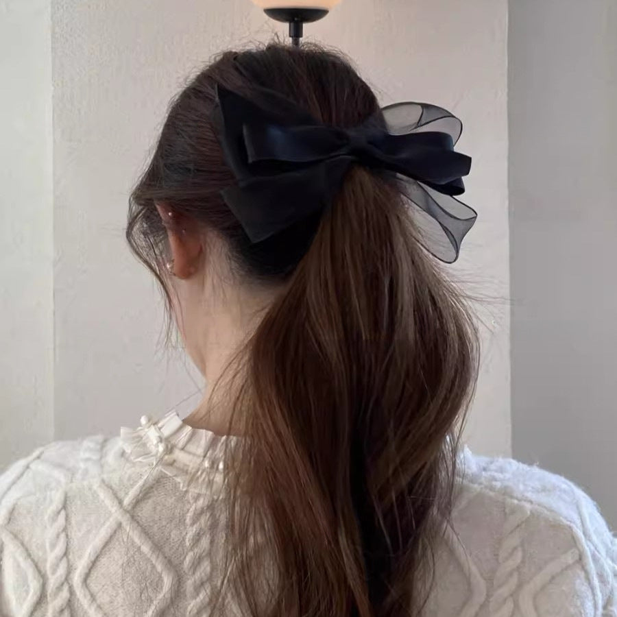 Black Mesh Multi-layer Bow Spring Clip Hair Clip Hair Accessories Wholesale
