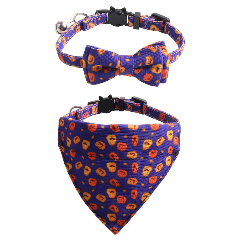 Halloween Pumpkin Print Triangle Towel Saliva Bib Bow Pet Collar