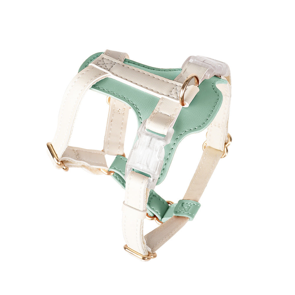 Soft Leather Comfortable No Choking Step-in Pet Harness Leash Set