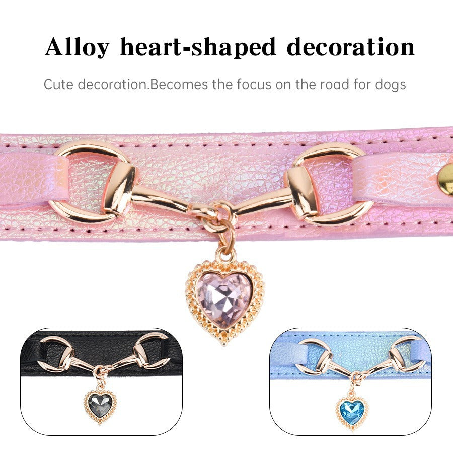 Heart Rhinestone Alloy Pendant Leather Adjustable Pet Dog Collar