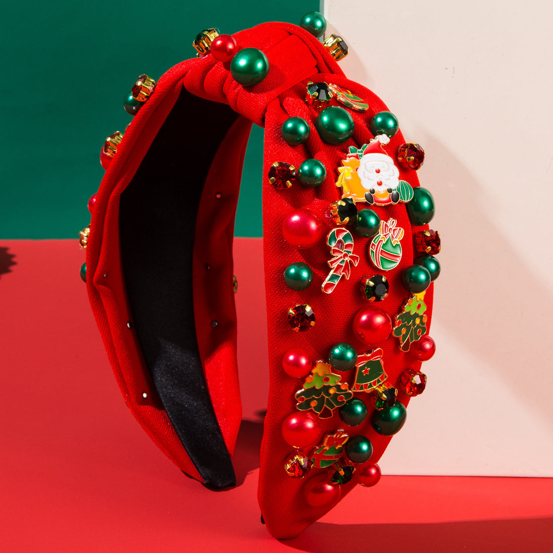 Santa Claus Red Green Beads Christmas Headband Hair Accessories Wholesale