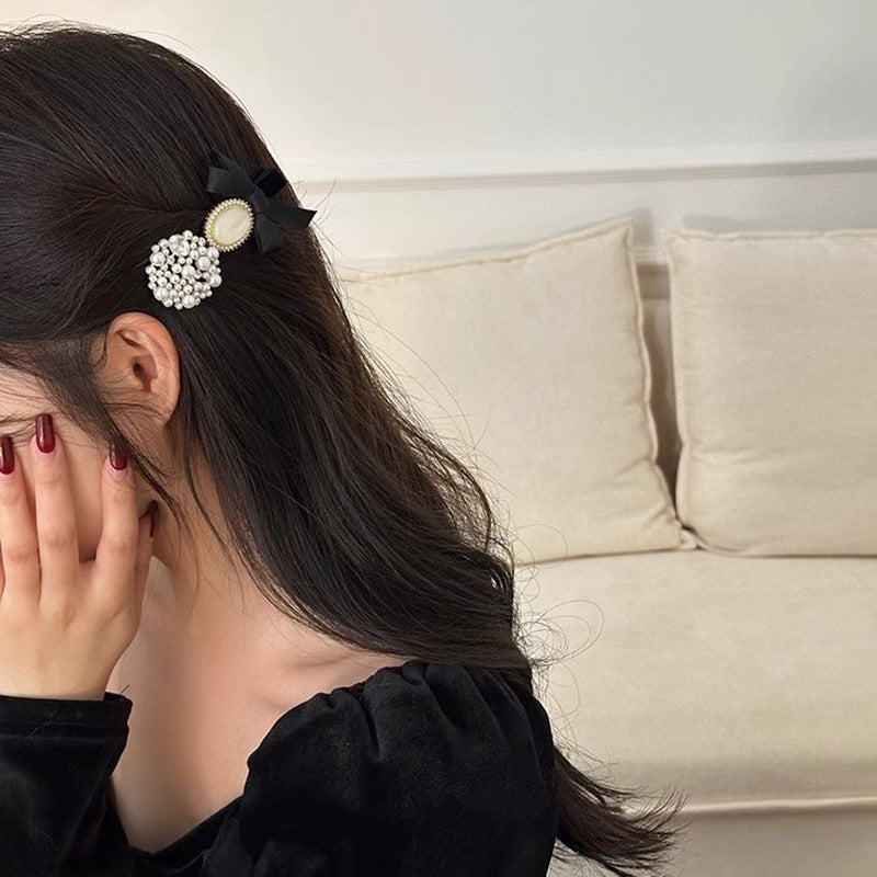 Fabric Bow Pearl Flower Hair Clip Duckbill Clip Hair Accessories Wholesale