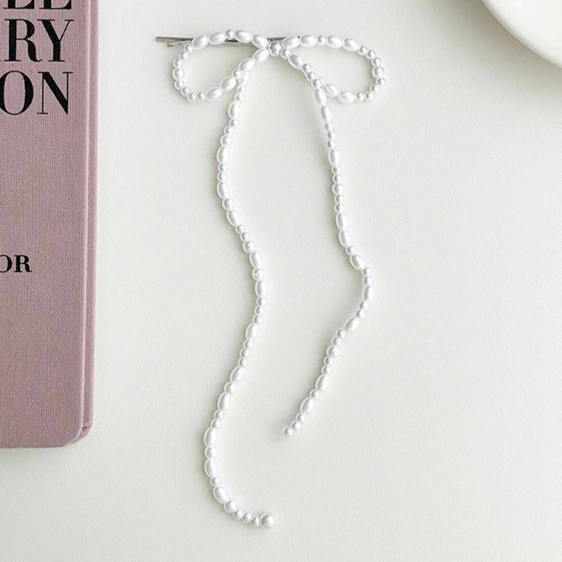 Long Pearl Fringed Bow Bangs Hair Clip Hair Accessories Wholesale