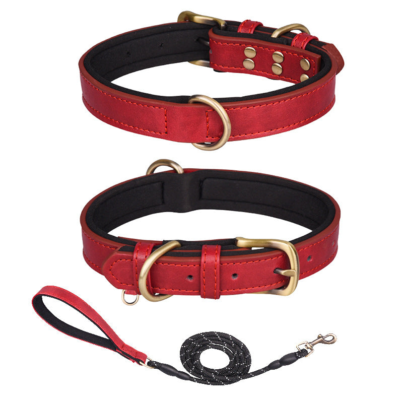 Double-layer PU Leather D-Ring Adjustable Belt Buckle Pet Collar