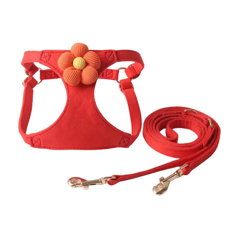 Candy Color Velvet Flower Pet Dog No Choking Harness Leash Set