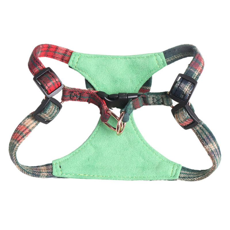 Christmas Red Green Plaid Pet Dog No Choking Harness Leash Set