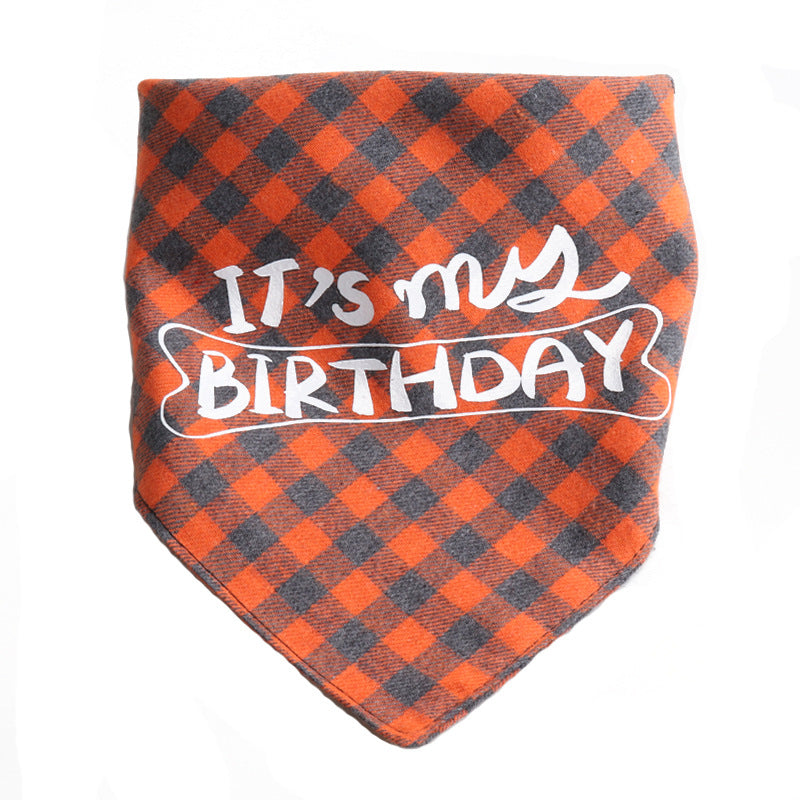 Plaid Pattern Birthday Double Side Triangle Towel Saliva Pet Bib