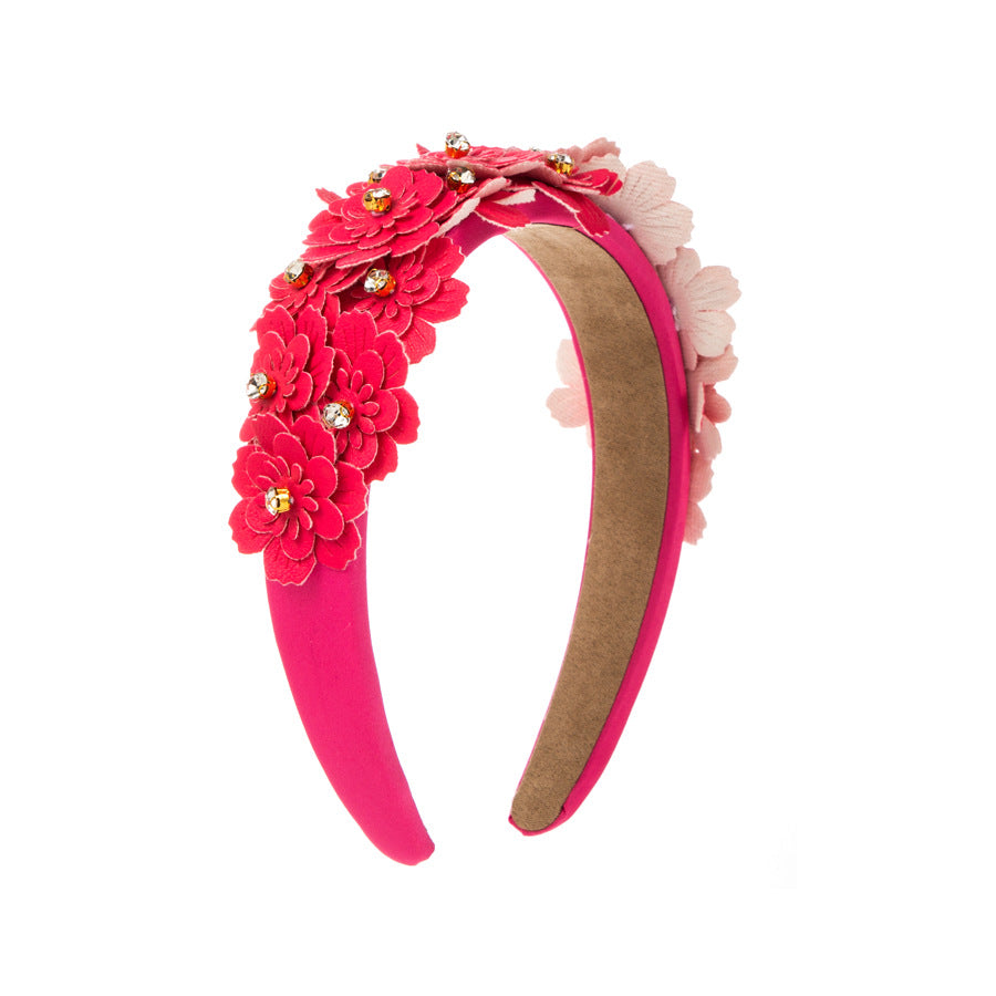 Colored Fabric Flower Glass Diamond Headband Hair Accessories Wholesale