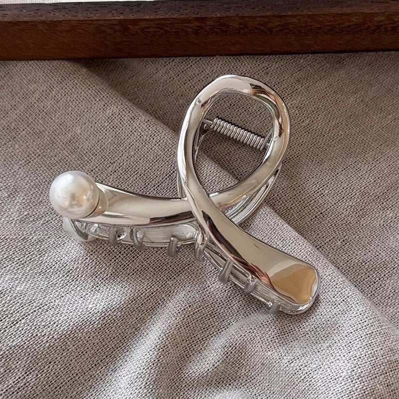 Cross Glossy Alloy Pearl Grab Clip New Hair Claw Hair Accessories Wholesale