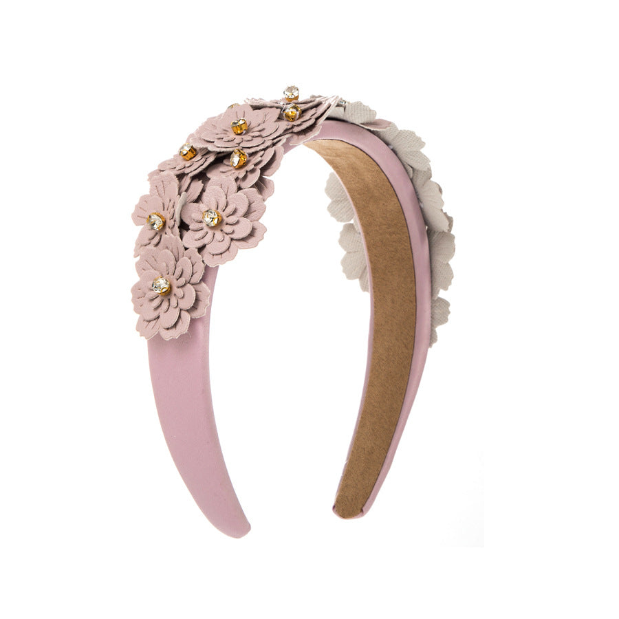 Colored Fabric Flower Glass Diamond Headband Hair Accessories Wholesale