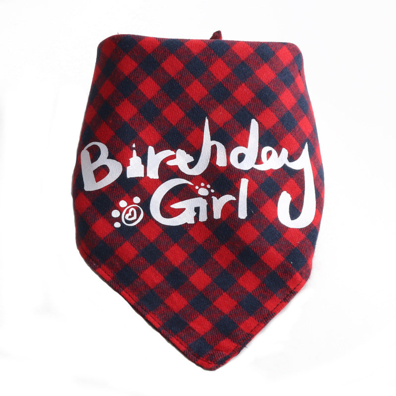 Plaid Pattern Birthday Double Side Triangle Towel Saliva Pet Bib