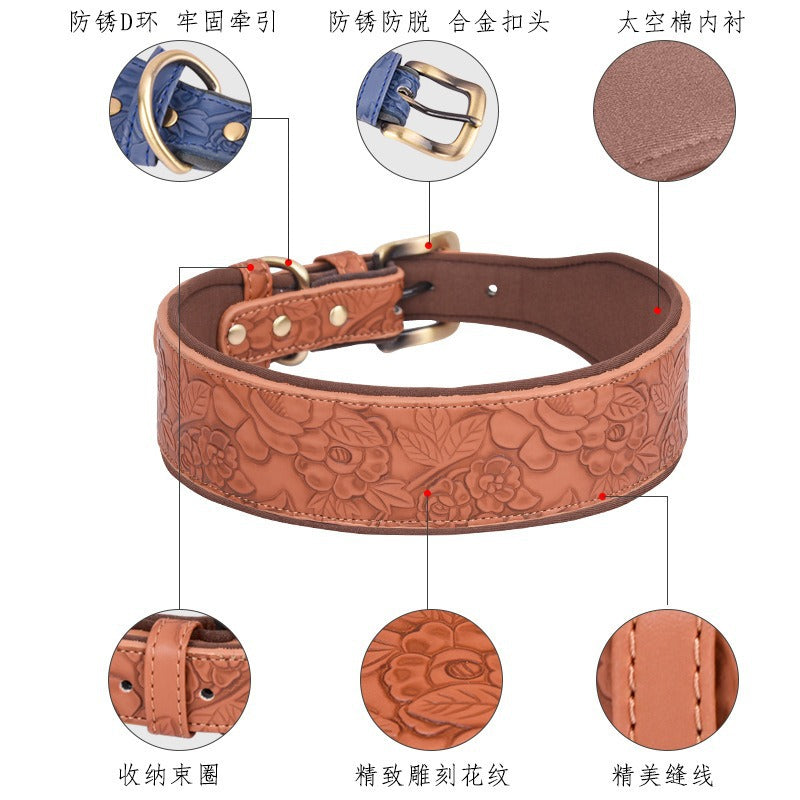 Embossed PU Leather Soft Sponge Lining Adjustable Pet Dog Collar