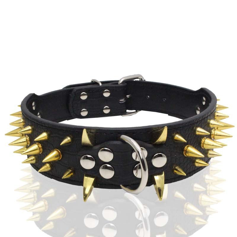 Spike Rivets Large Dog Adjustable Thick PU Leather Pet Collar