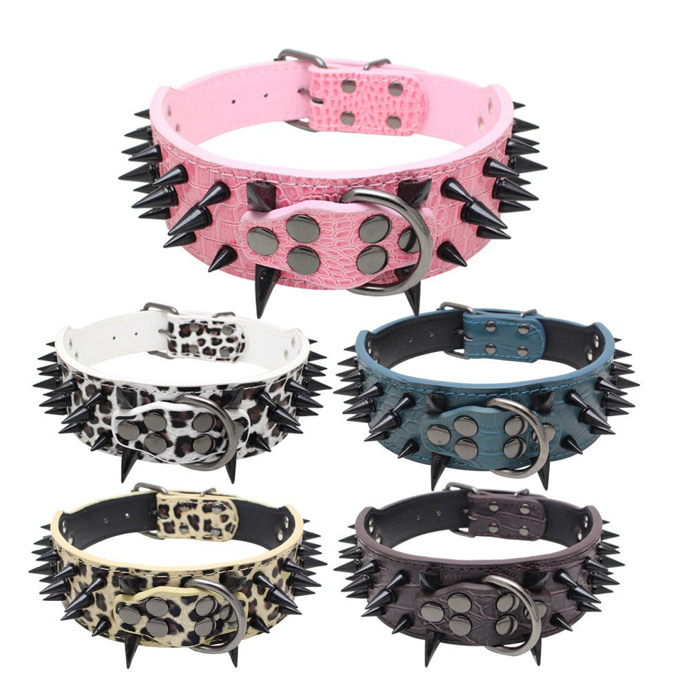 Spike Rivets Large Dog Adjustable Thick PU Leather Pet Collar