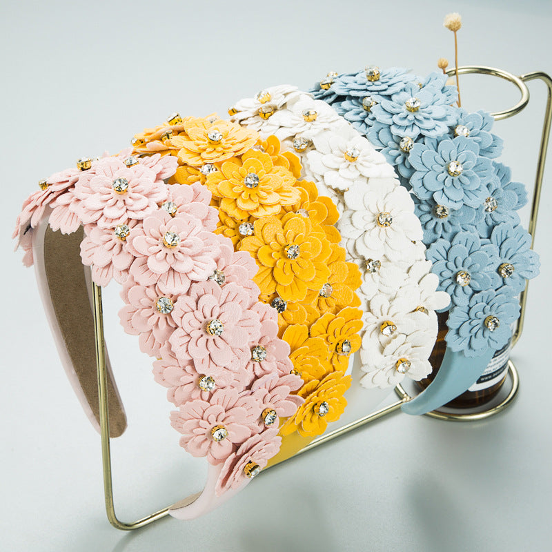 Colored Fabric Flower Glass Diamond Headband Hair Accessories Wholesale
