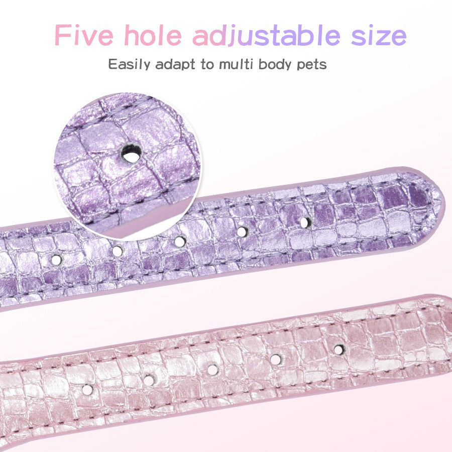 Inlaid Rhinestones Highlight PU Leather Adjustable Pet Dog Collar
