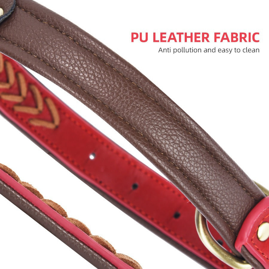 Double Layer Woven PU Leather Adjustable Belt Pet Dog Collar