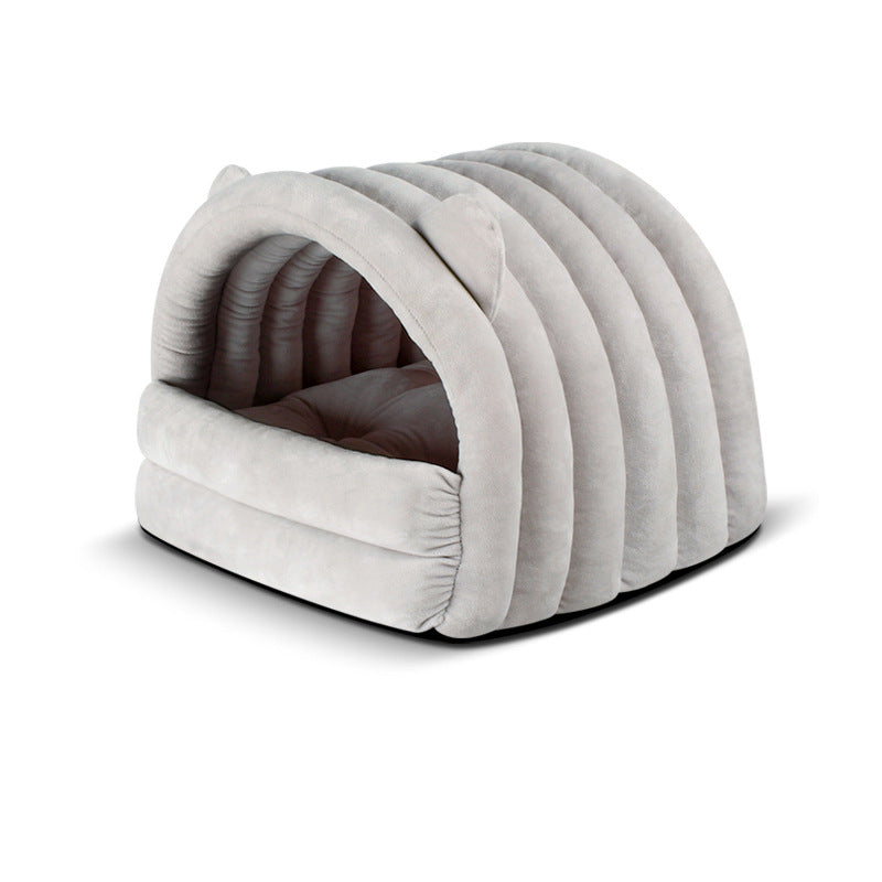 Arched Cute Cartoon Warm Soft Comfortable Flannel Pet Cat Bed Cage