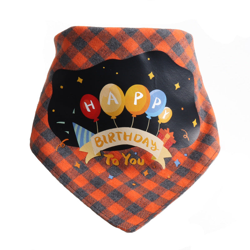 Plaid Pattern Birthday Double Side Triangle Towel Saliva Pet Bib