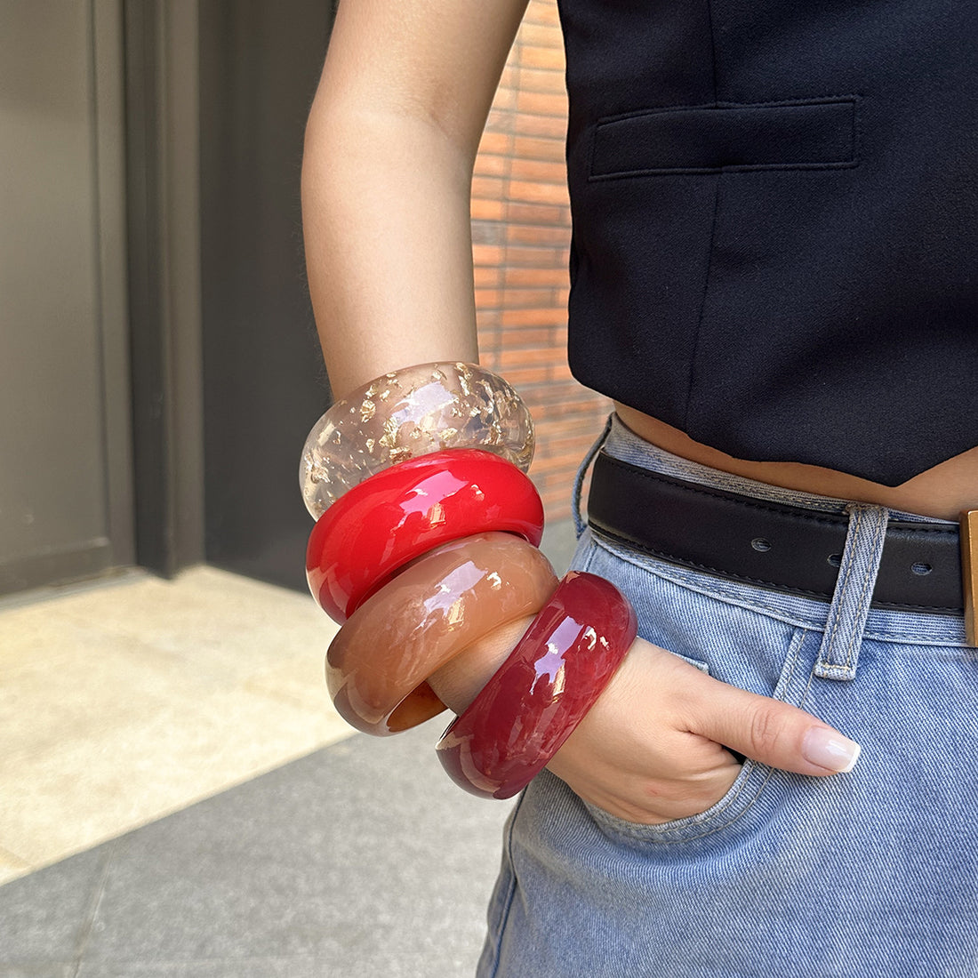 Translucent Glossy Acrylic Thick Round Bangle Bracelet Jewelry