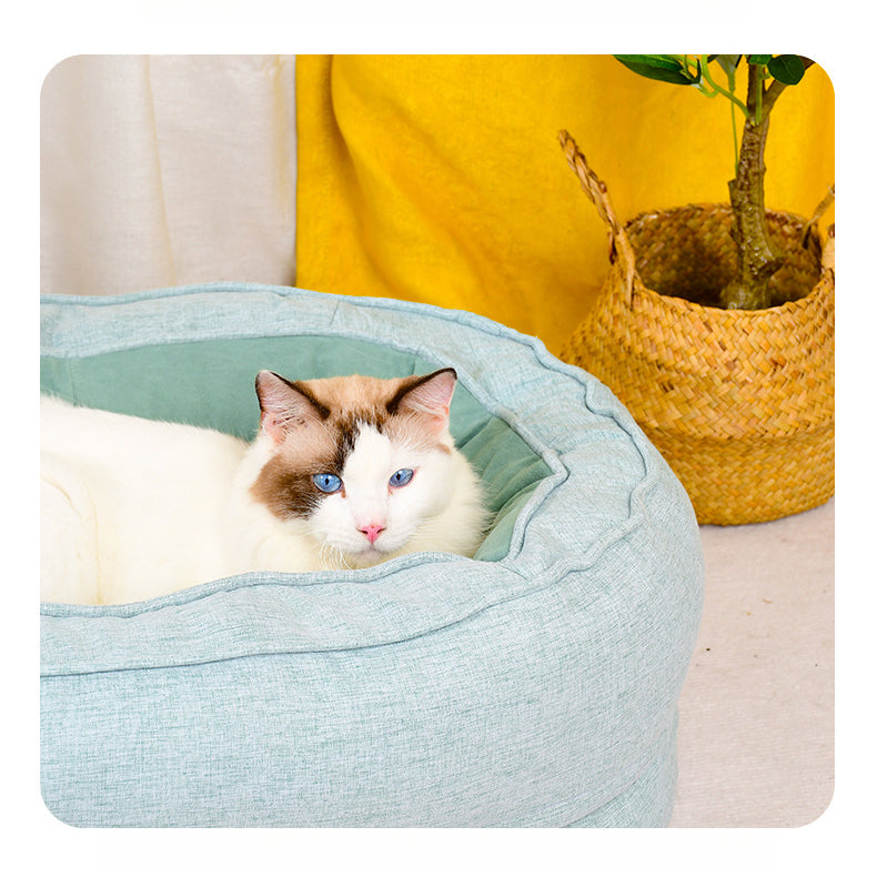 Universal Oval Cotton Linen Plush Removable Pet Pad Cats Bed