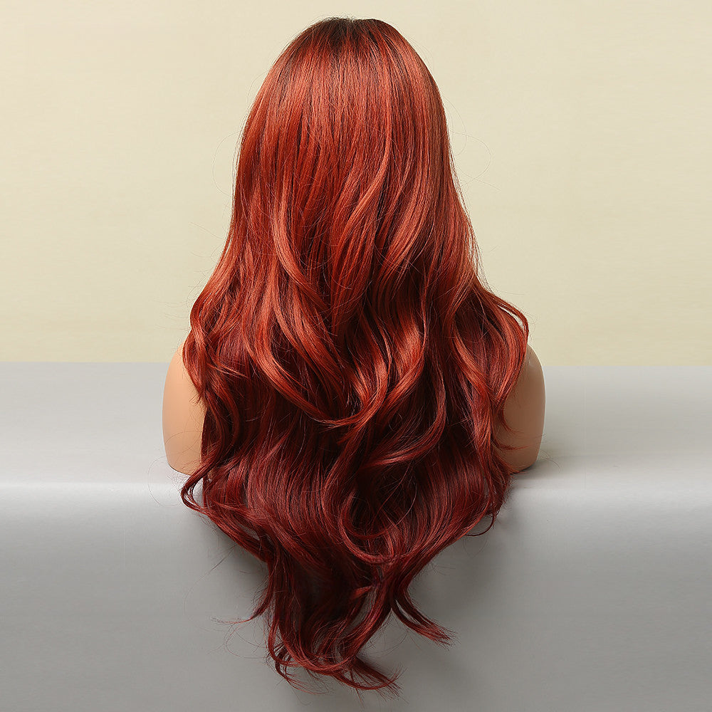 Middle Part Gradient Red Big Wave Long Curly Hair Headgear Wig Wholesale