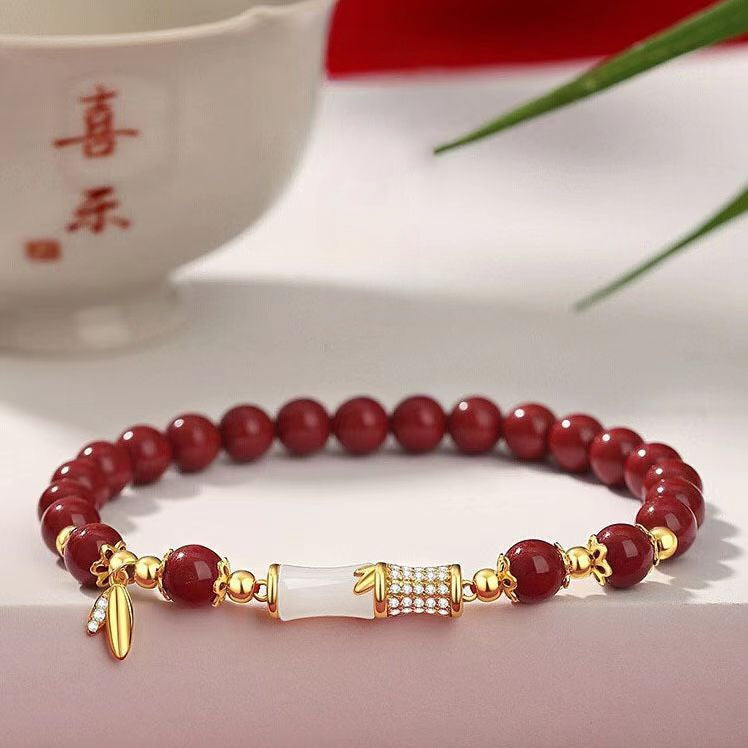 Hetian Jade Bamboo Cinnabar Amethyst Cinnabar Gold Beads New Bracelet Jewelry