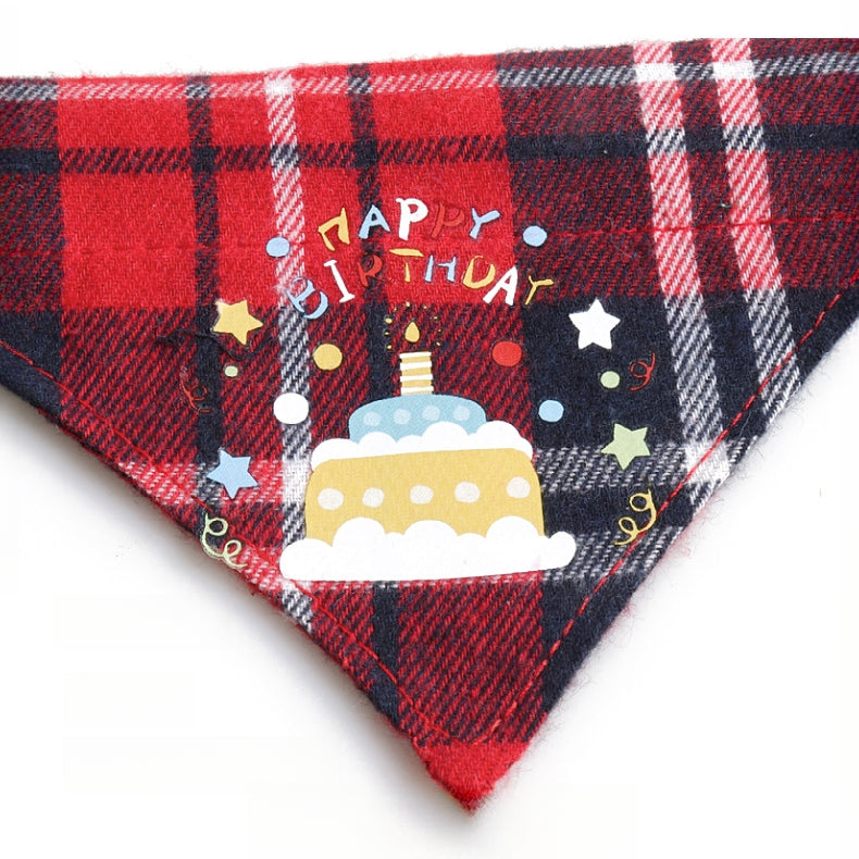 Plaid Birthday Triangle Towel Cotton Pet Saliva Bib Bow Collar